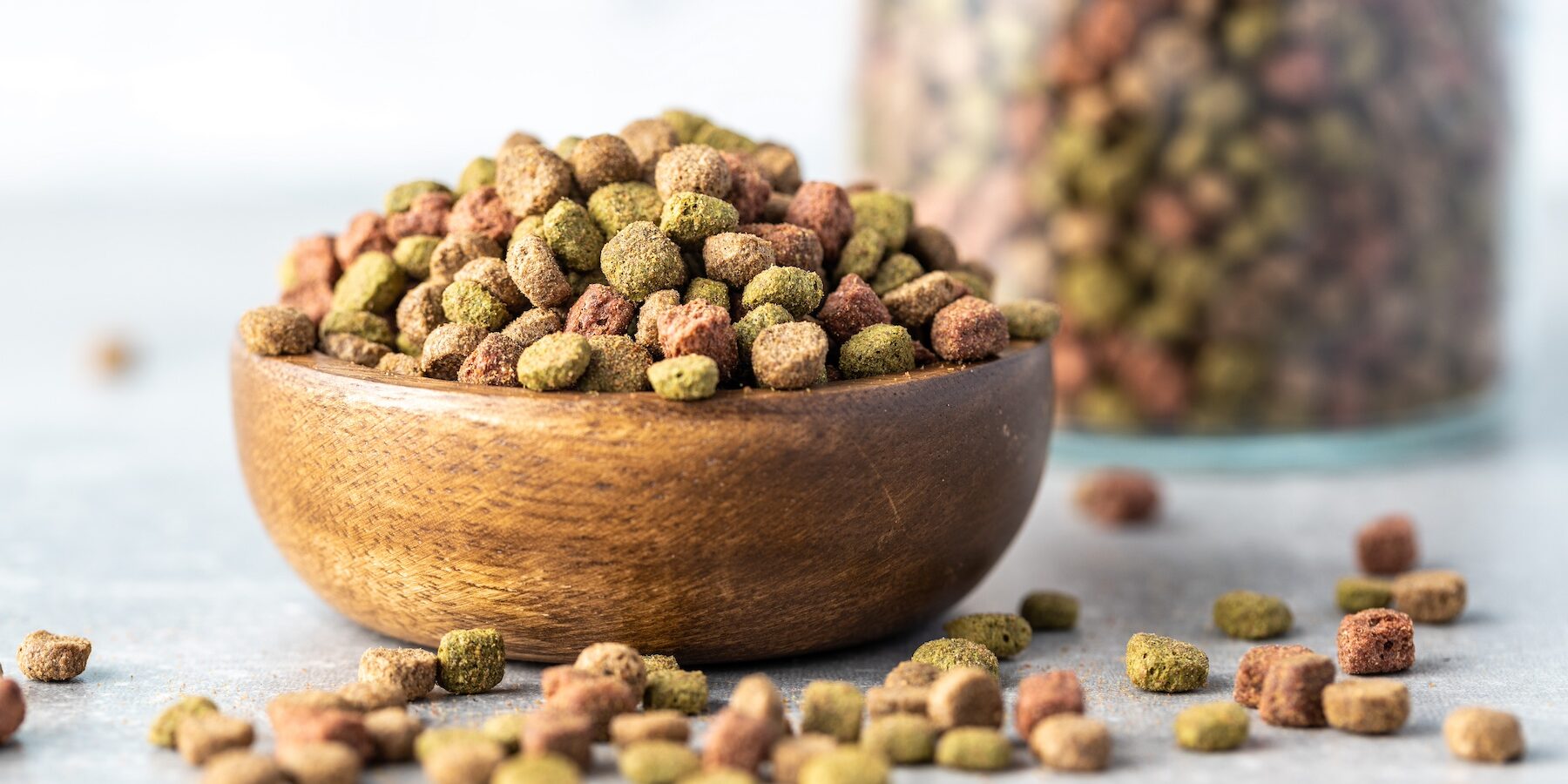Dry kibble animal food. Dried food for cats or dogs.